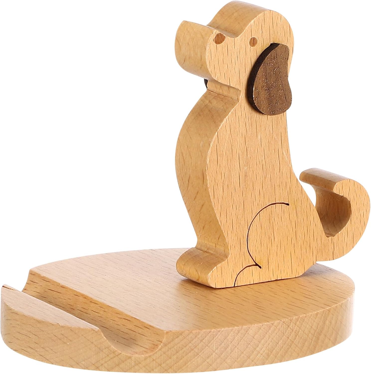 TOYANDONA Wood Dog Phone Stand - Wooden Novelty Phone Holder Cute Cartoon Puppy Hands-Free Cellphone Holder for Automobile Tablet Universal Cellphone Desk Office Home Car Decor