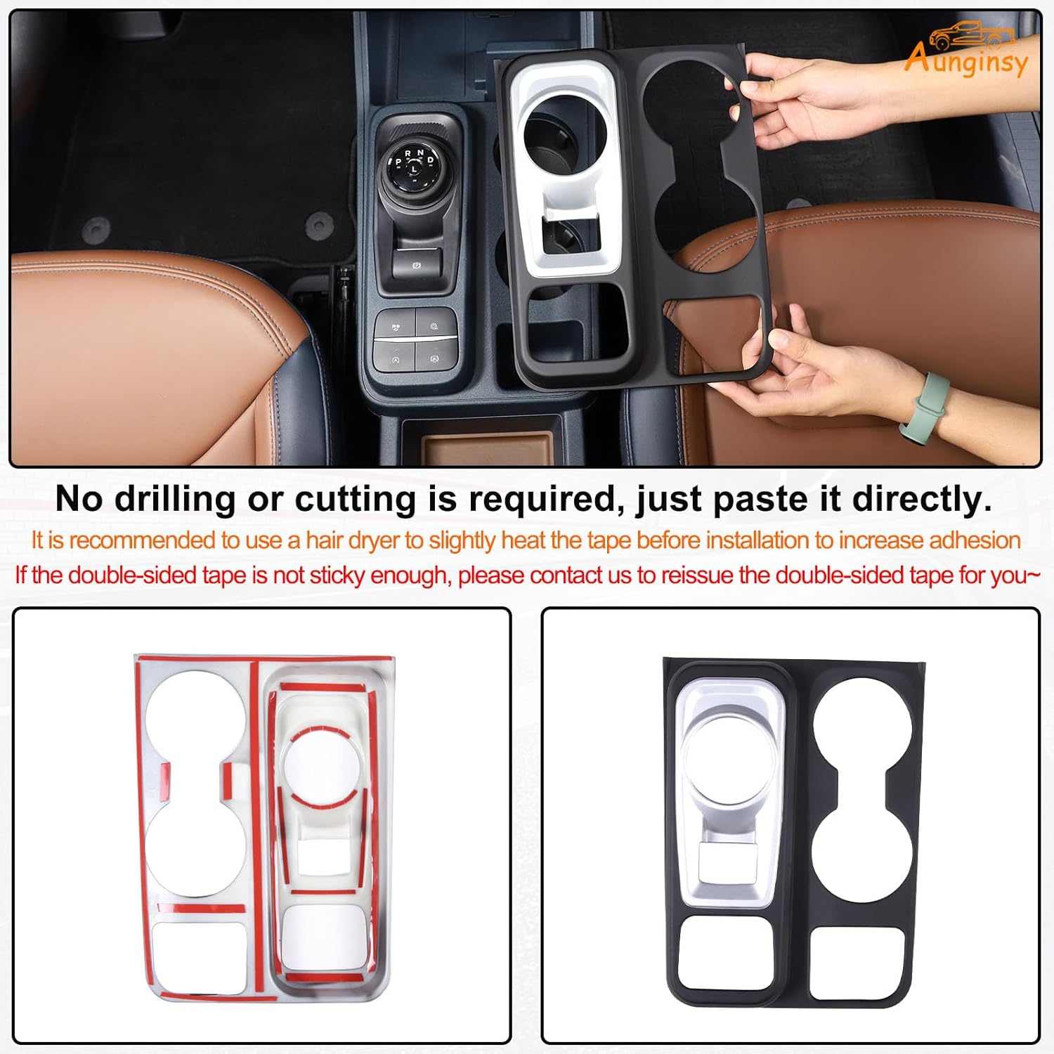 Aunginsy Central Control Gear Shift Box Panel Cover Trim Compatible Ford Maverick 2022 Gear Shift Panel Cover Car Gear Shift Knob Console Panel Trims Cup Holder Frame Interior Decoration Accessories