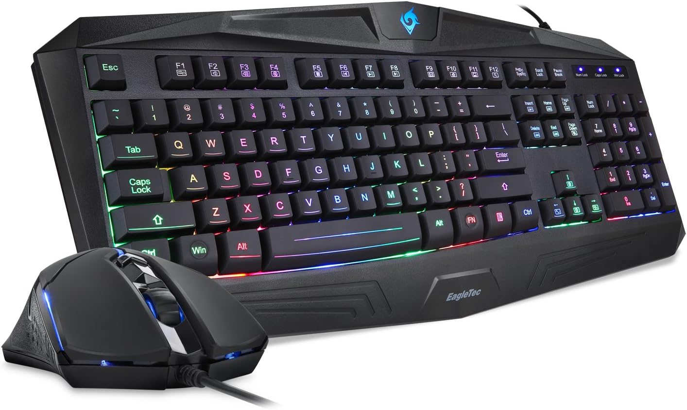 EagleTec K005-BA PC Gaming Keyboard and Mouse Combo Wired LED RGB Backlit Keyboard with Multimedia Keys & 5 Button Mouse with 3200 DPI for Windows PC Gamers (RGB Keyboard & Mouse Set)