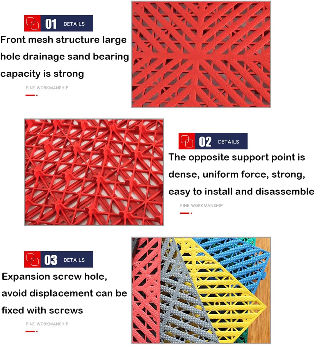 16"x16"x2.3" Heavy Duty for Garage Flooring, Modular Interlocking Cushion, Non-Slip Drainage Floor Tiles for Pool, Kitchen, Shower, Sauna, Deck, Garage Wet Area,Black,4PCS (Blue 4PCS)