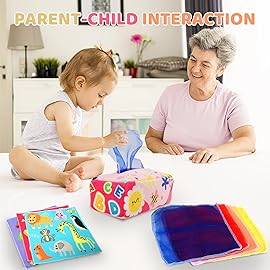 Baby Tissue Box - Montessori Toys for 6-12 Months, 1 Year Old - Soft Stuffed High Contrast Crinkle Infant Sensory Toy, Boys&Girls Toddler Early Learning Baby Gifts