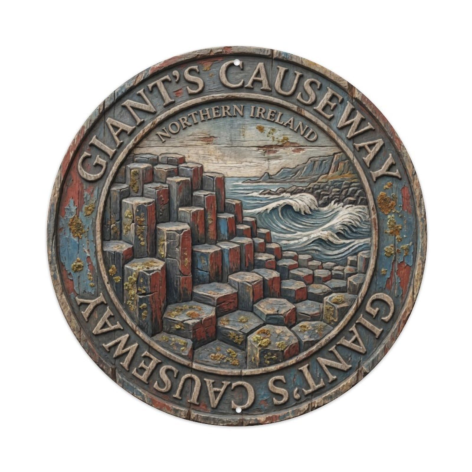 Giant's Causeway Northern Ireland Relief Plaque Vintage Aluminium Metal Sign, Retro Wall Decor for Home, Bar, Garage & Farmhouse 20x20cm