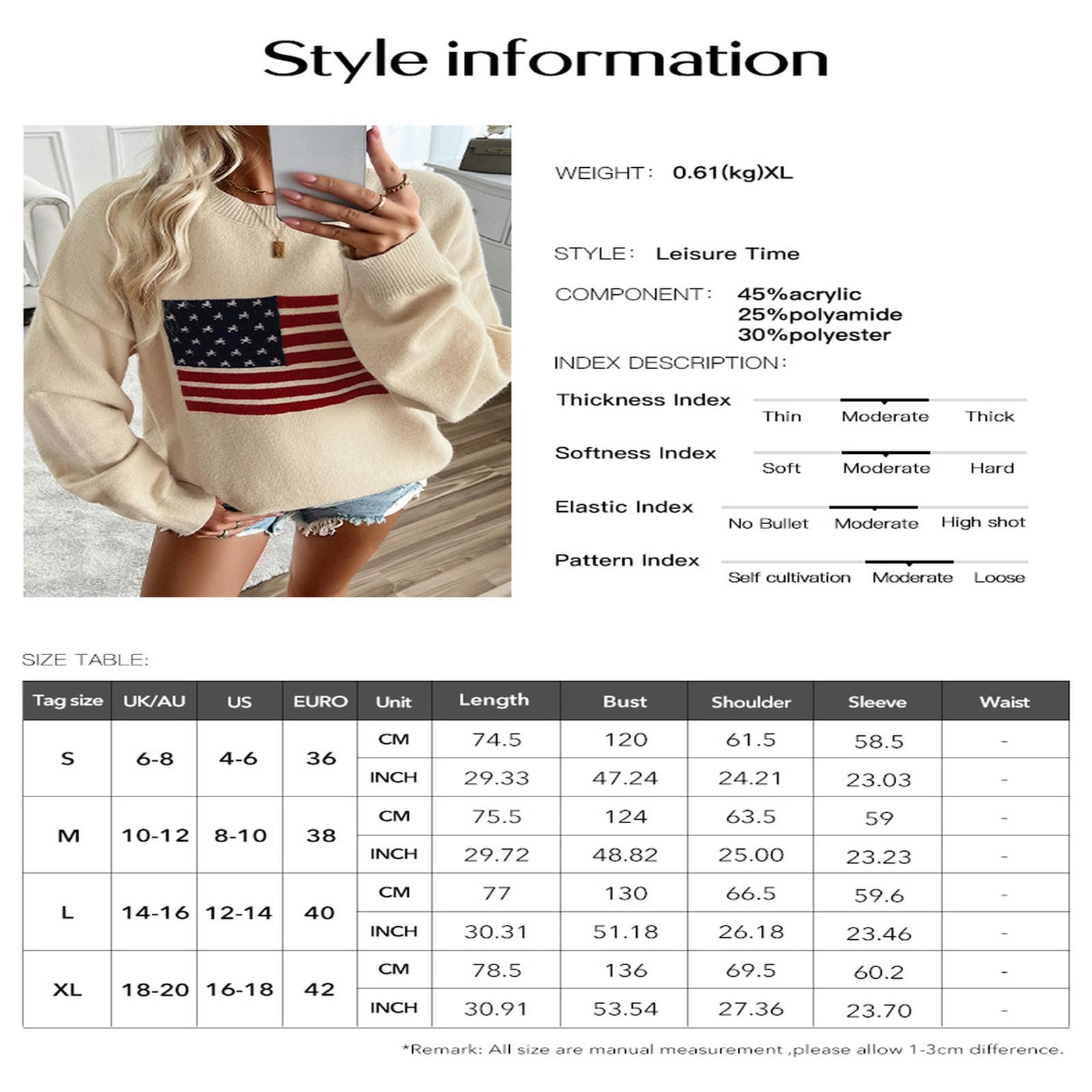 Maglione Donna Maglione da Donna 2024 Autunno E Inverno Tops Maglione da Donna Casual Largo in Filato Tinto Indipendente A Maniche Lunghe-Cachi-XL