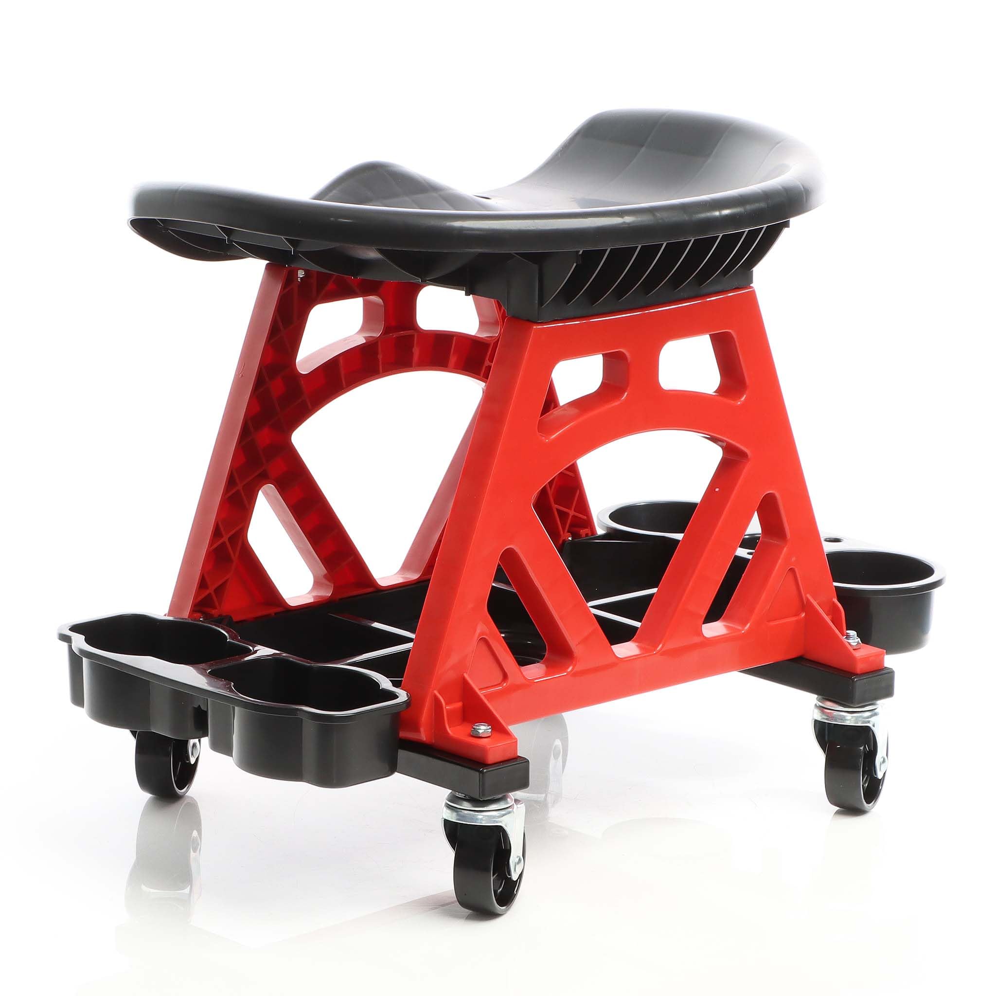 XPOtool Carro de taller con asiento con ruedas hasta 150 kg, asiento de taller giratorio 360°, con bandeja para herramientas