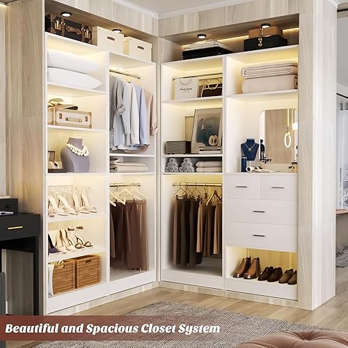 Vista 6 de Unikito Sistema de armario de 50 pulgadas con 4 cajones, organizador de armario de madera de 4.2 pies con varillas para colgar y espejo, armario