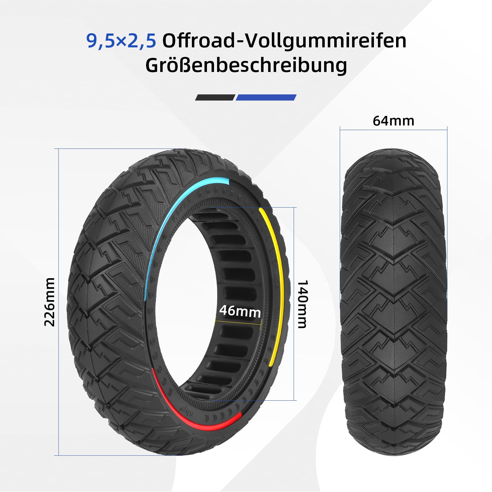 ulip 9,5 x 2,50 Vollgummireifen für Niu KQI3 Max/Pro/Sport Elektroroller 9,5 Zoll Ersatzreifen Ersatzräder für Scooter 2PCS
