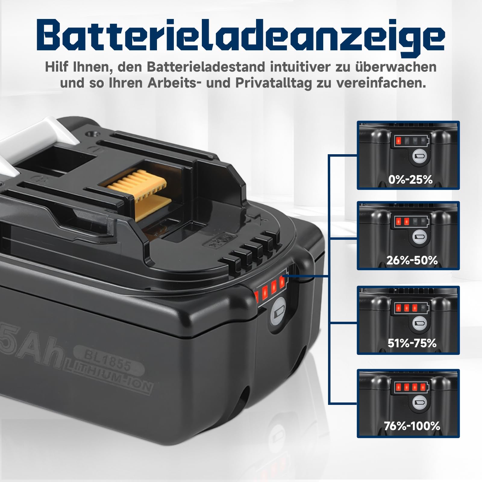 2 Pack 5500mAh Li-ion Battery,18V Battery Replacement For Makita Battery BL1850 BL1860 BL1840 BL1860B BL1850B BL1840B Batteries,2 X 5.5AH Batteries & 3A Charger, With LED Indicator - View #6