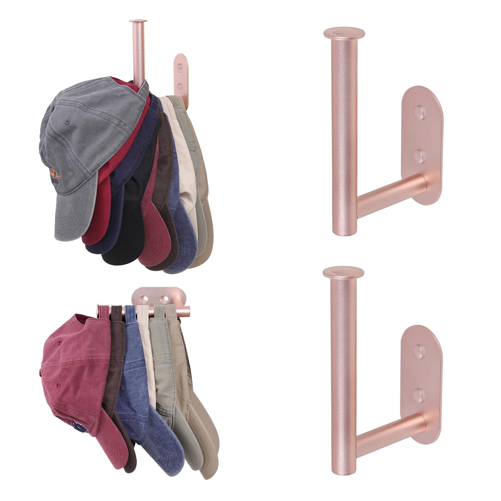 Hat Rack for Wall, Hat Organizer for Baseball Caps, Space Aluminum Alloy Hat Organizer, Adhesive Hat Hooks for Door Closet Bedroom Rose Gold