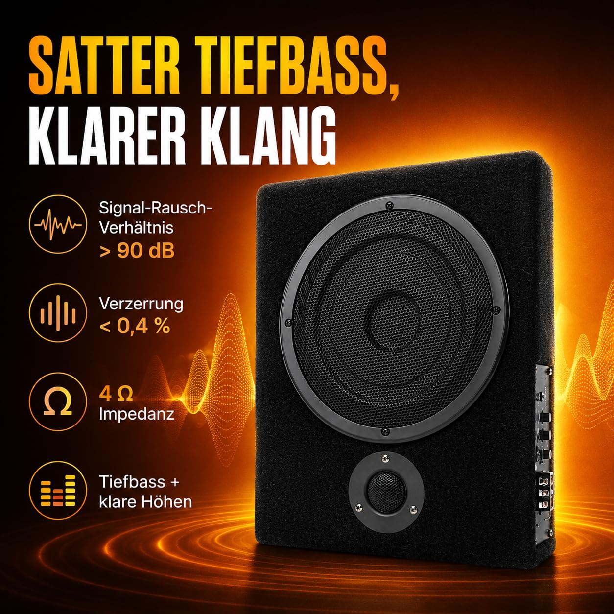 8" 12V 600W Auto Subwoofer Unter-Sitz Verstärker Lautsprecher Slim Box mit 200W RMS 4Ω Holzgehäuse für 12V Fahrzeuge Bass Lautsprecher mit Lautstärkeregler Kabel-Set Montageset