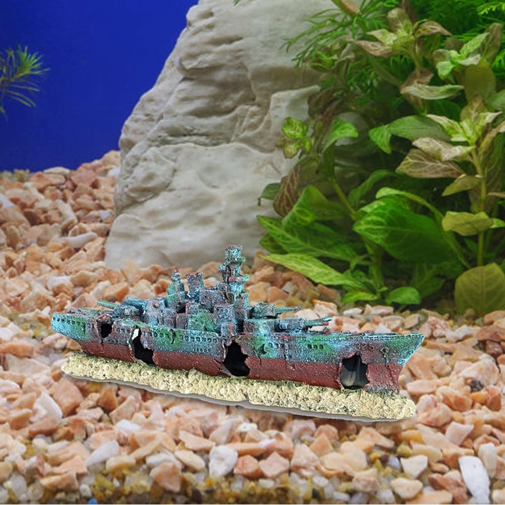 Toyvian Décoration d'épave d'aquarium : Ornement de Bateau coulé en résine pour Aquarium ; décor de Bateau naufragé pour cachette de Poisson