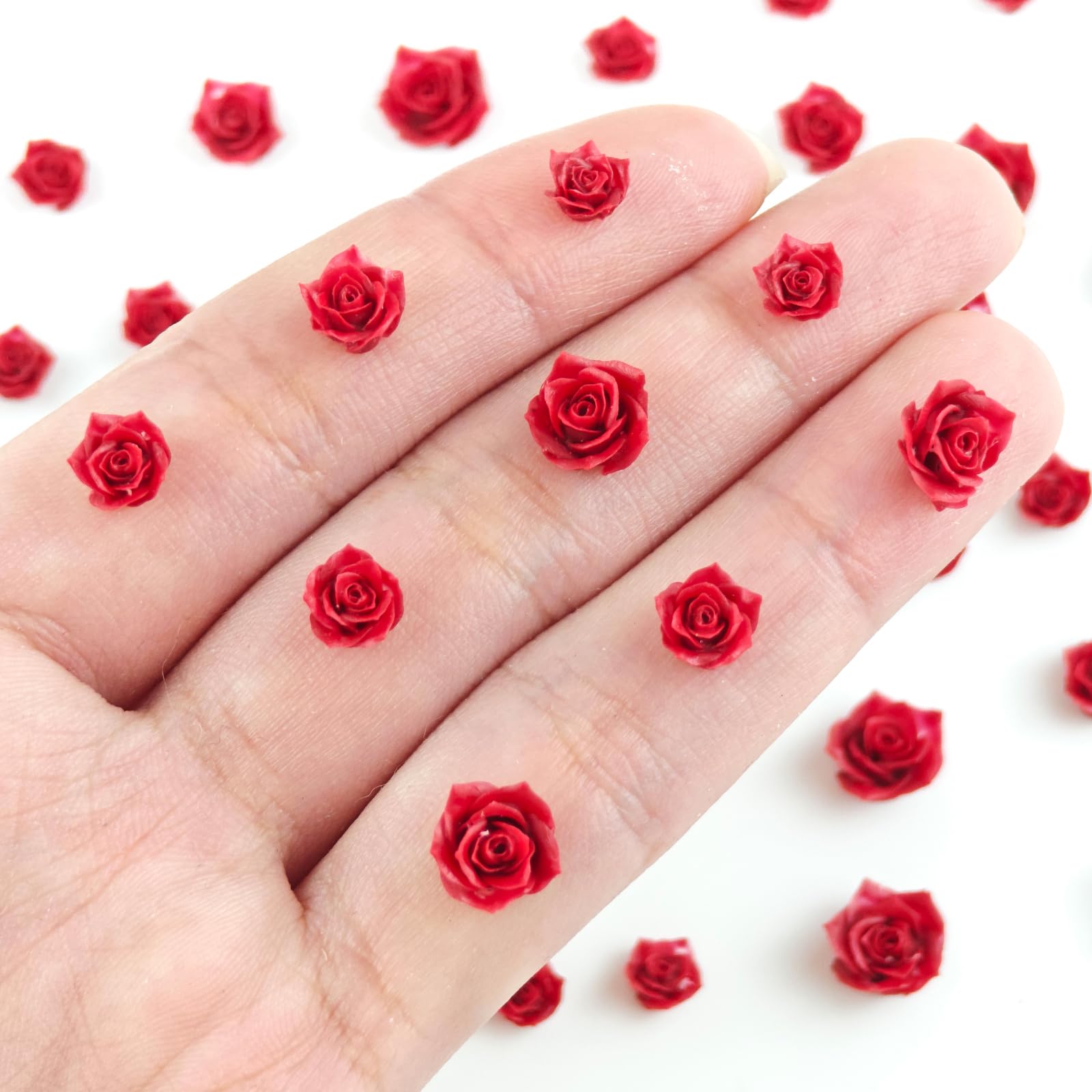 200 Pieces Tiny Red Rose Decor for Dollhouse Mini Resin Decor for Crafts Tiny Things for Fairy Garden Micro Landscaping Decoration