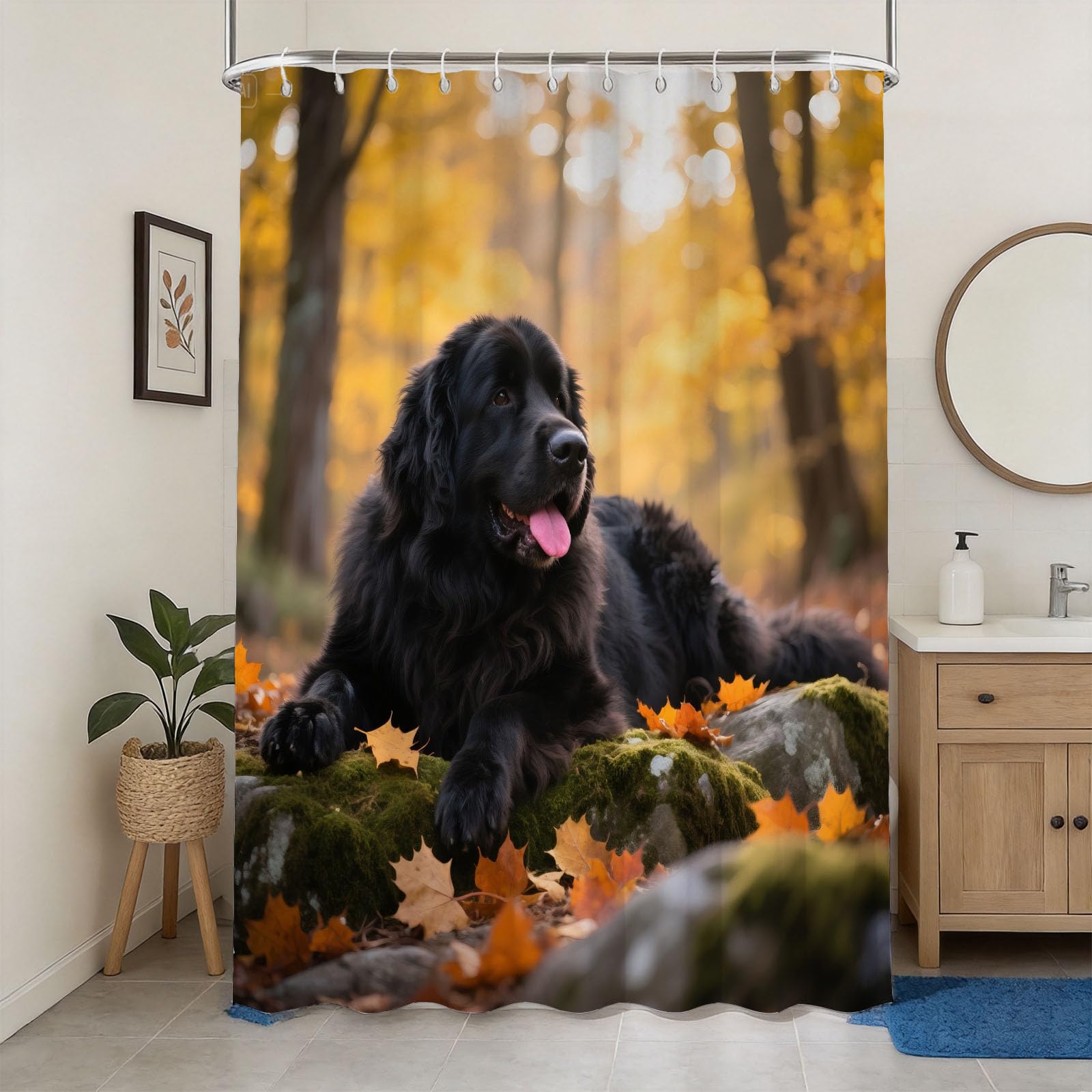 Hongduo 3D Newfoundland Shower Curtain for Stalls Bathtubs Animal Dogs Bathroom Decor Shower Curtain Set Polyester Fabric Waterproof 180x180cm/71X71 Inch with Hooks