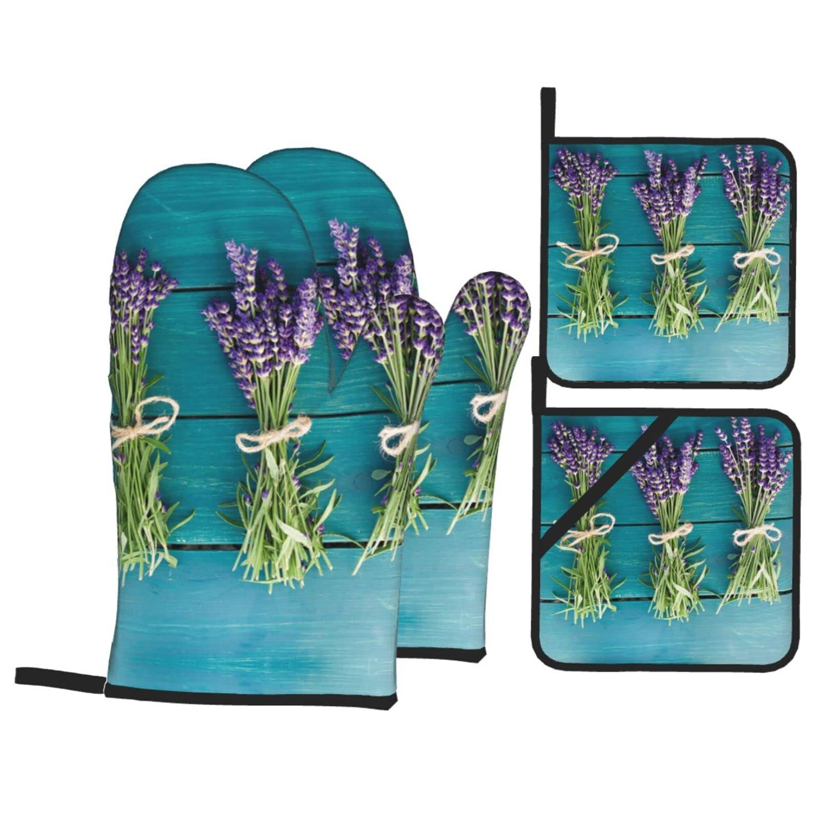 Ensemble De Gant De Cuisine Et De Manique Fleurs Violettes