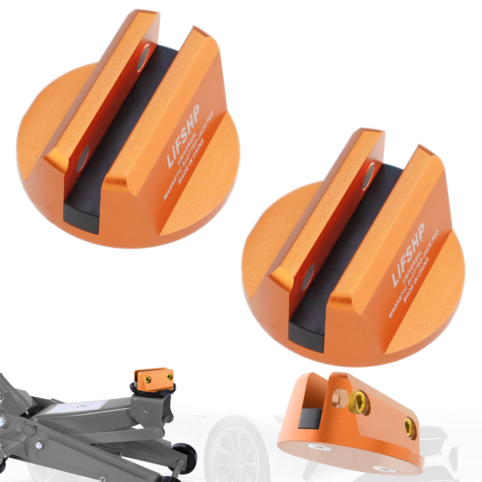 2Pcs Universal Aluminum Magnetic Grooved Pinch Weld Jack Pad-Orange