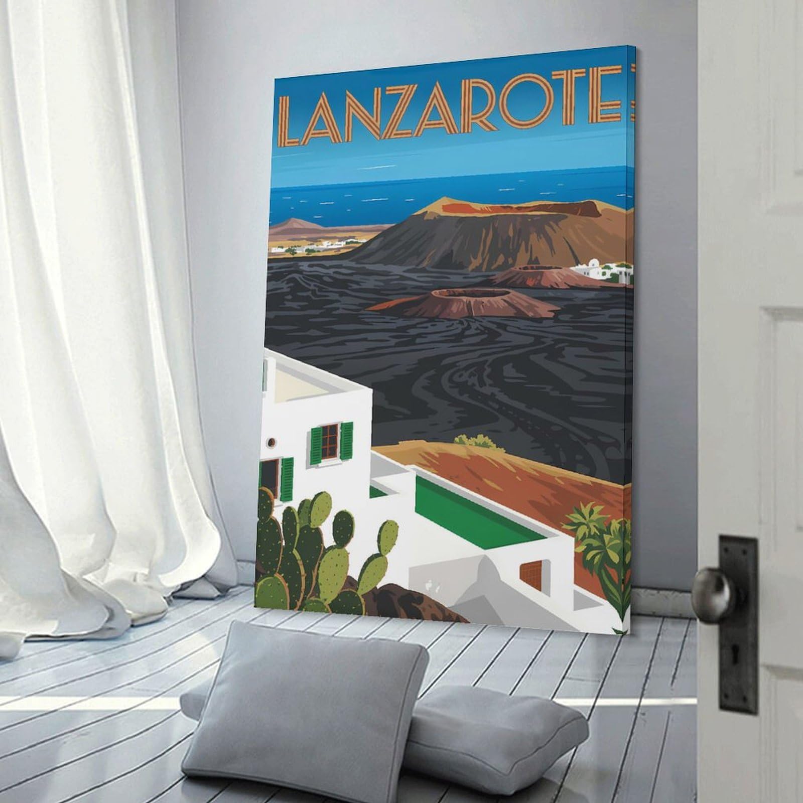 Junmoney Lanzarote Vintage Travel Canvas Wall Art, 20x30inch(50x75cm), for Entrance Walls, Hall Decor Or Foyers, Wall Decor to Refresh Empty Corners