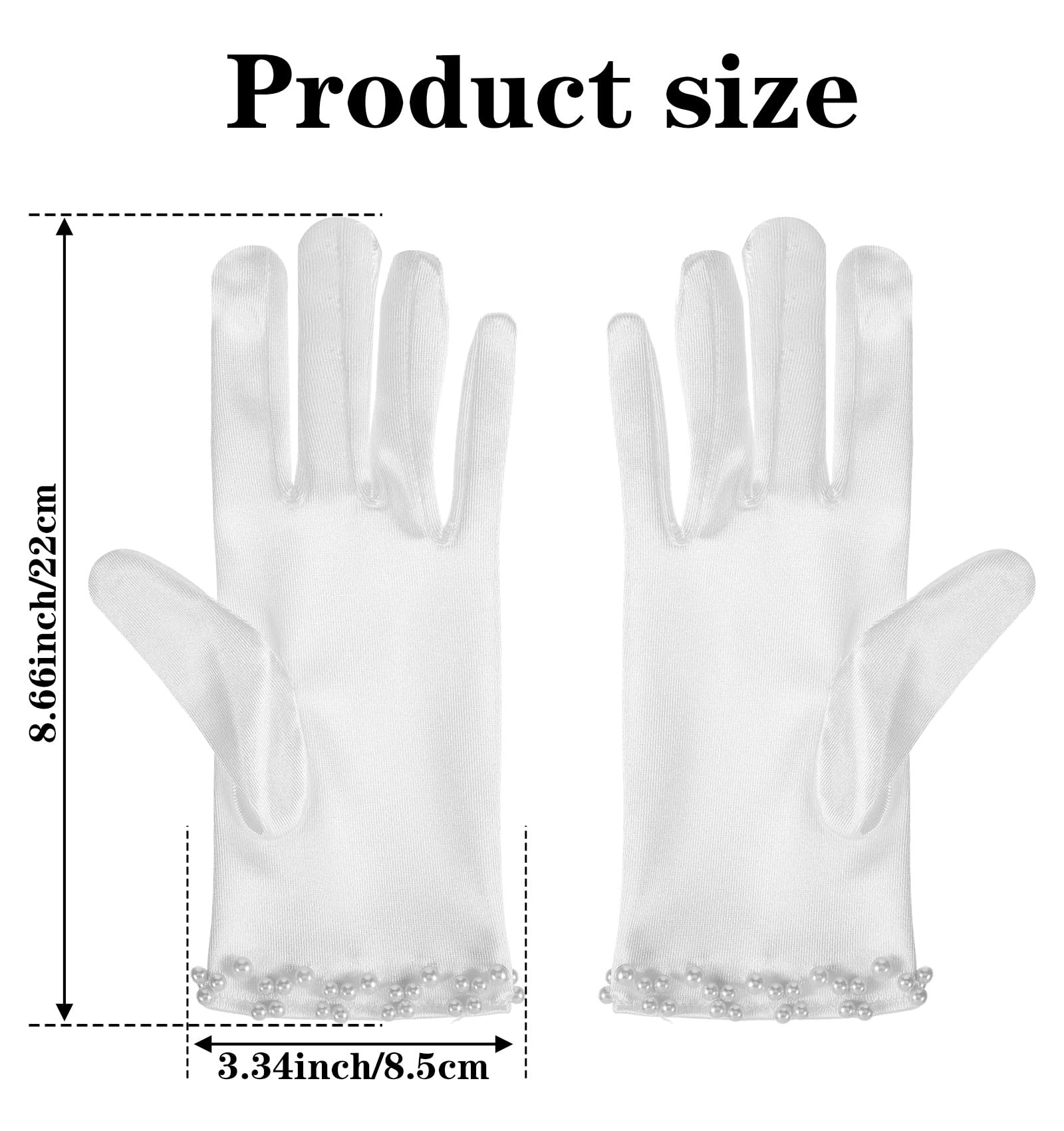ValueBargain Short White Satin Gloves with Pearls, Stylish Wrist Length Gloves for Bridal Parties Dinner Events and Vintage Costume Attire