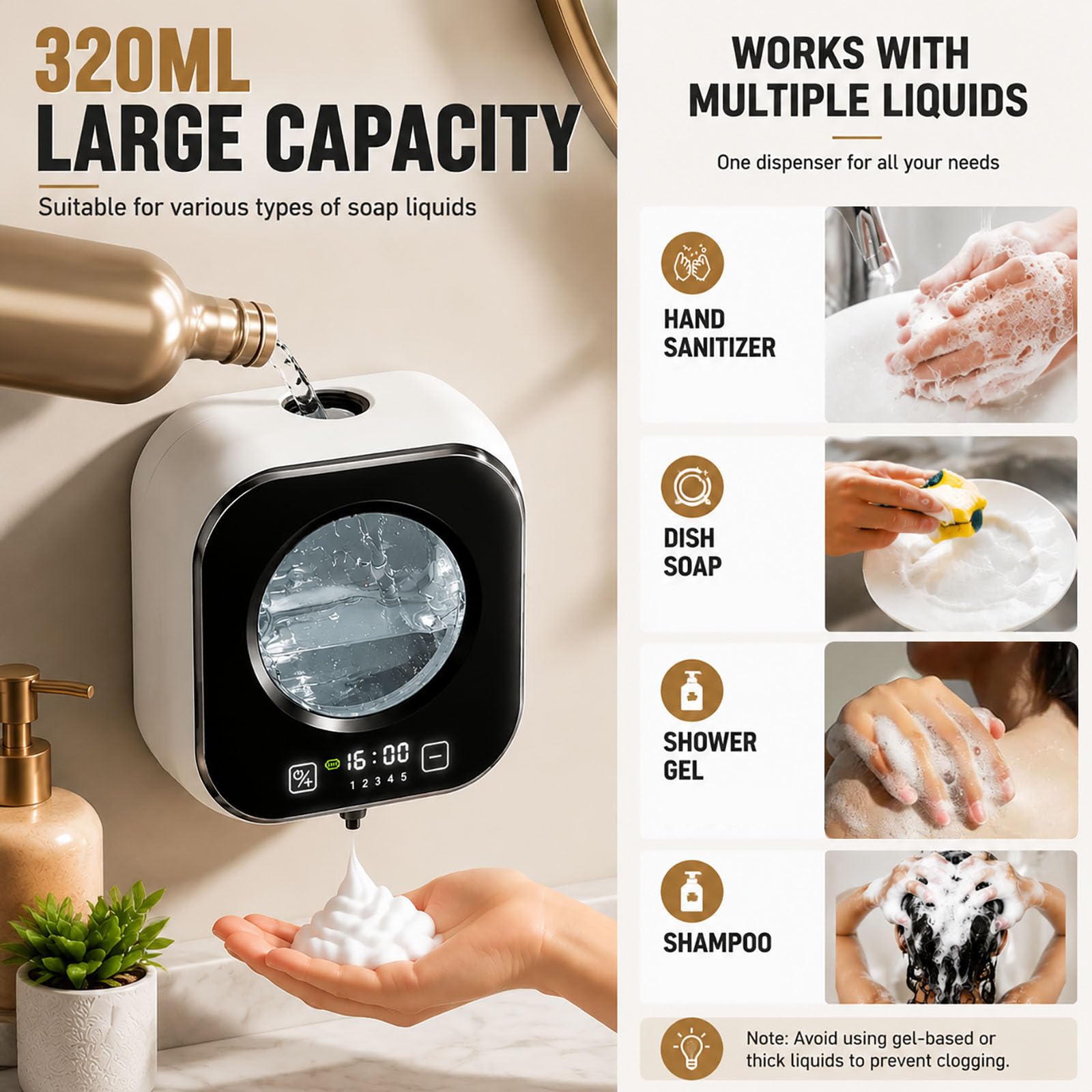 Dispensador automático de jabón sin Contacto de 320 ml, montado en la Pared