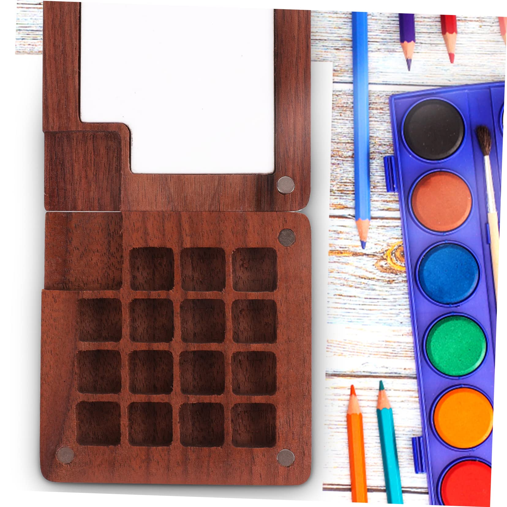 EXCEART 4stücke Wasserfarbenkasten Aus Schwarzem Walnussholz Farben Pigmentbox Mit Fächern Für Aquarellfarben Und Mischpalette Für Künstler Und Hobbyisten