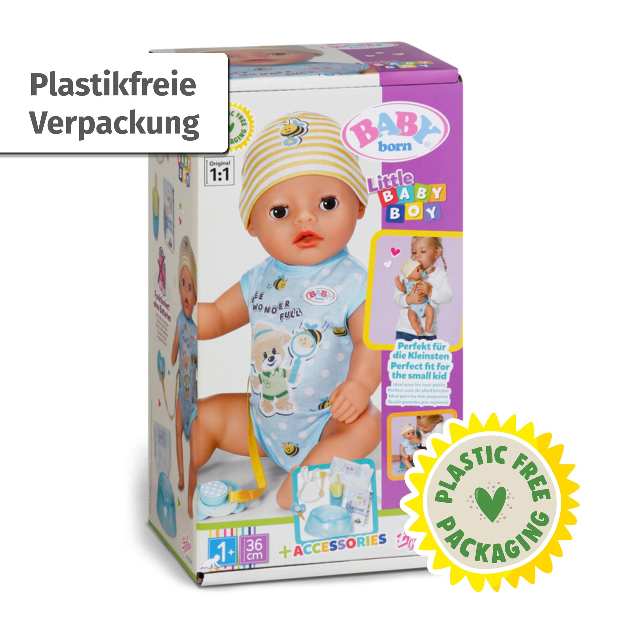 BABY Born Lukas (Little Baby Boy) - 36 cm große Babypuppe - 7 Funktionen inkl. Accessoires & Strampler - Funktioniert komplett ohne Batterien - Geeignet für Kleinkinder ab 1 Jahr