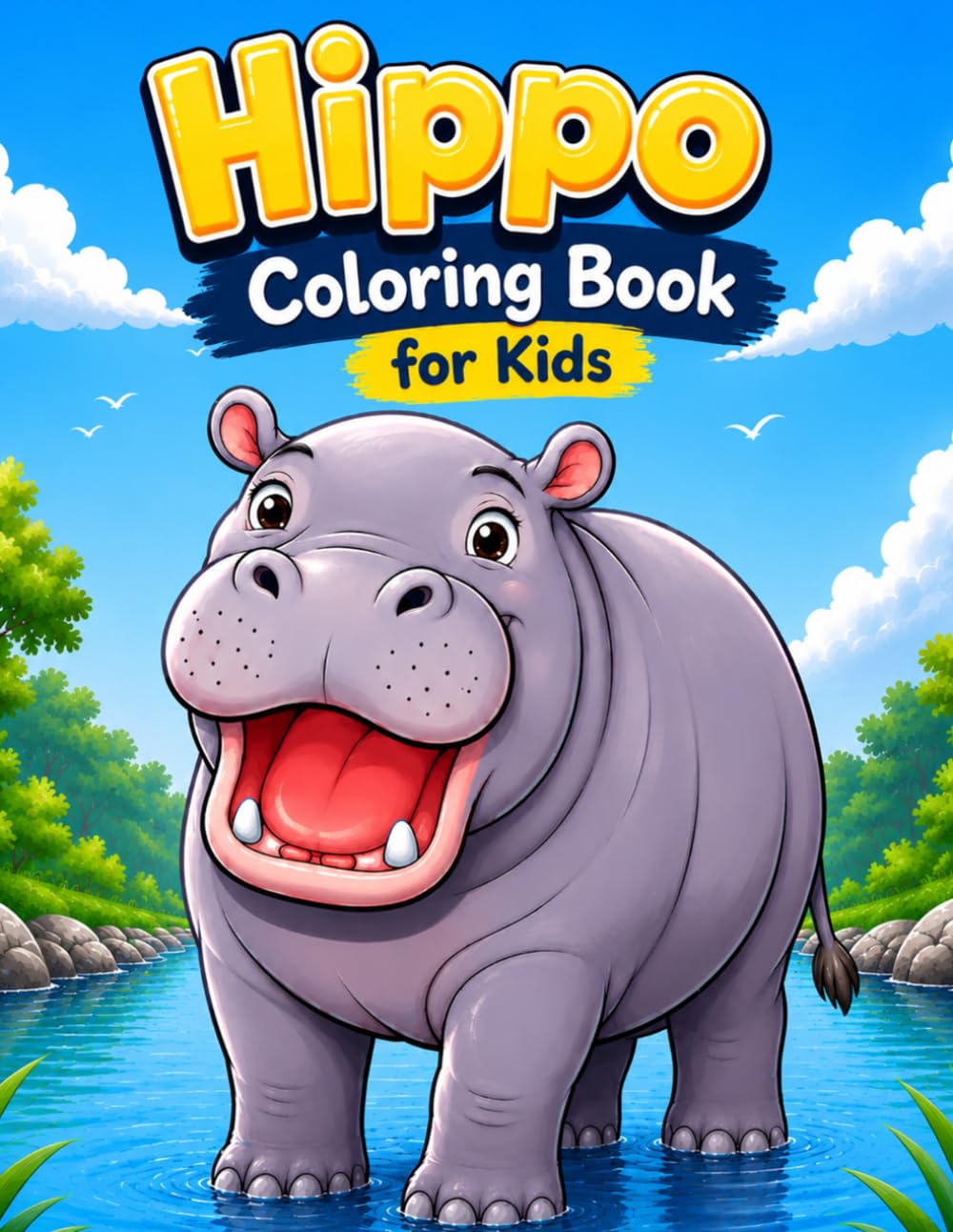 Hippo Coloring Book for Kids: Cute Hippo Adventures with Water, Wildlife, and Nature