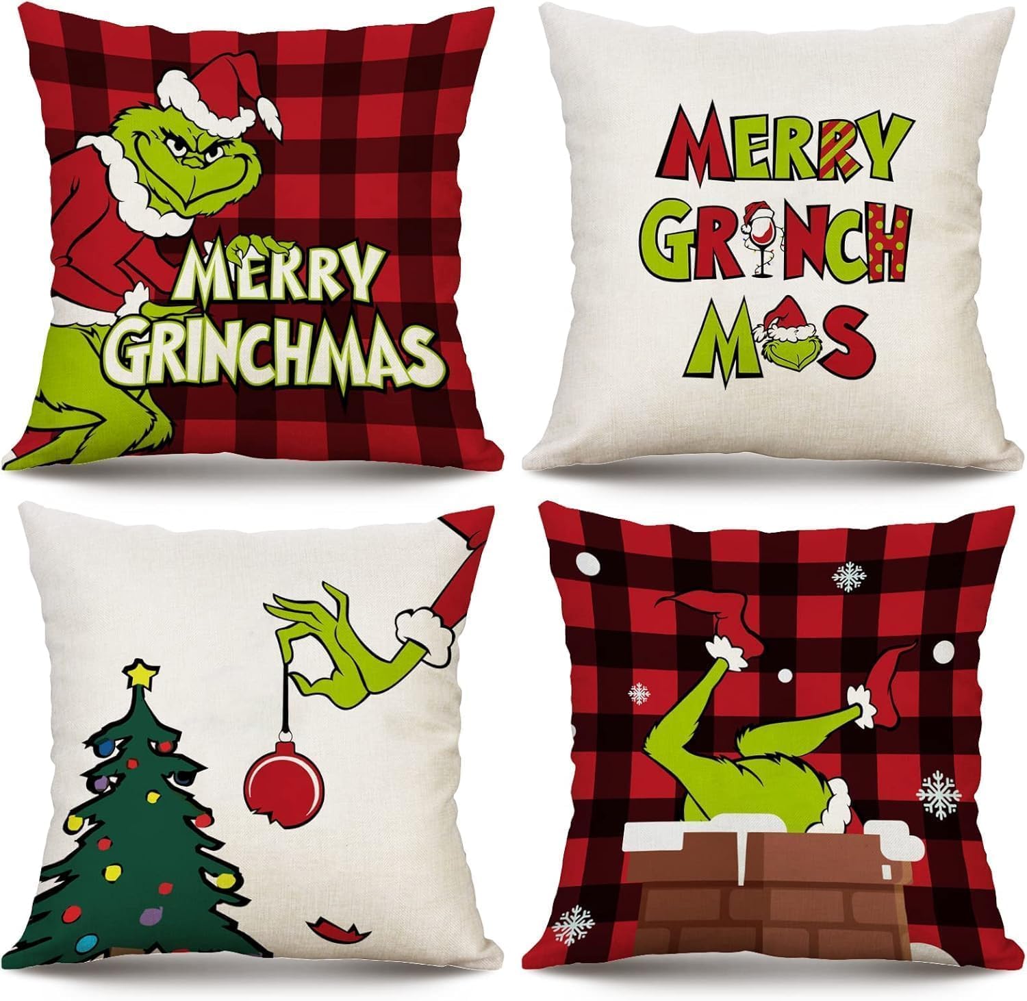 Christmas Pillow Covers 18x18 inch Set of 4 for Decorations Red Buffalo Plaid Pillows Xmas Cushion Case Winter Holiday Merry Throw Farmhouse Decor Couch