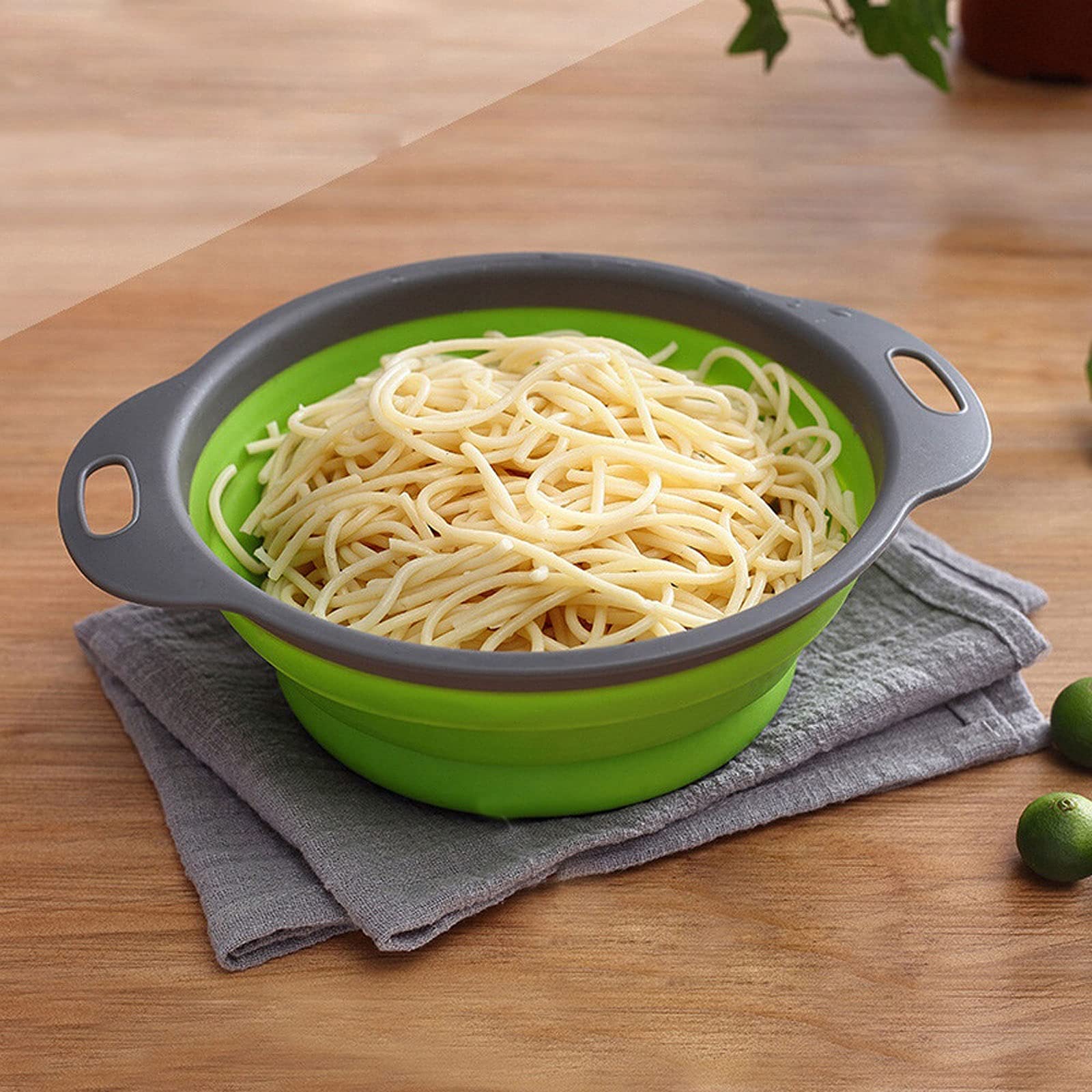 Colador plegable de silicona para fregadero, cesta de lavado de frutas y verduras, colador plegable con asa, herramientas de cocina (verde)