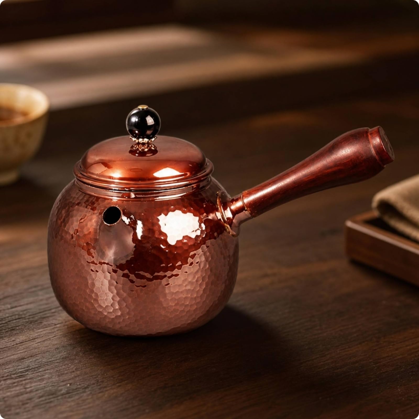 Tetera Cobre Resistente Al Óxido Tetera con Tapa Compacto Hervidor para Aficionados Al Té, Cocina, Oficina, Tetera De Cobre Con Mango Lateral Y Diseño De Parche Envejecido