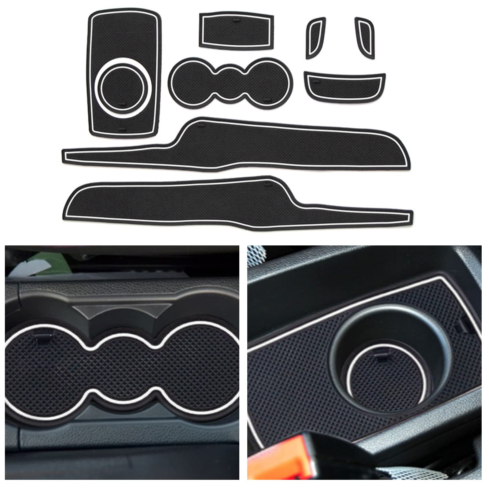 CDEFG Rubber Mats Compatible with Ford Fiesta mk7 VII 2008-2012 Centre Console Non-Slip Anti-Dust Cup Holder Rubber Mat Armrest Storage Car Interior Accessories (White)
