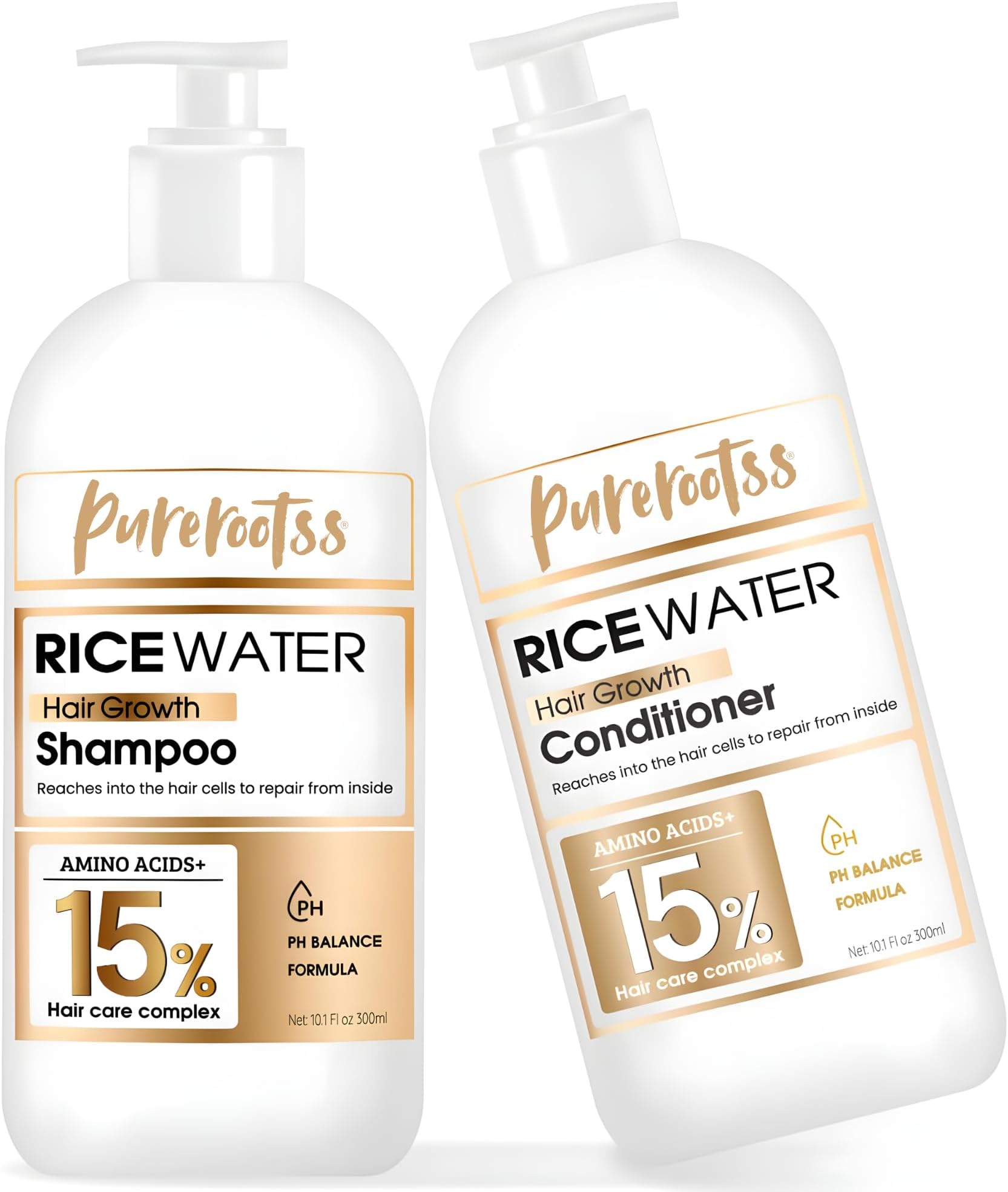 Rice Water Shampoo and Conditioner Set for Thinning Hair - with Natural Ingredients including Biotin and Caffeine, Men and Women