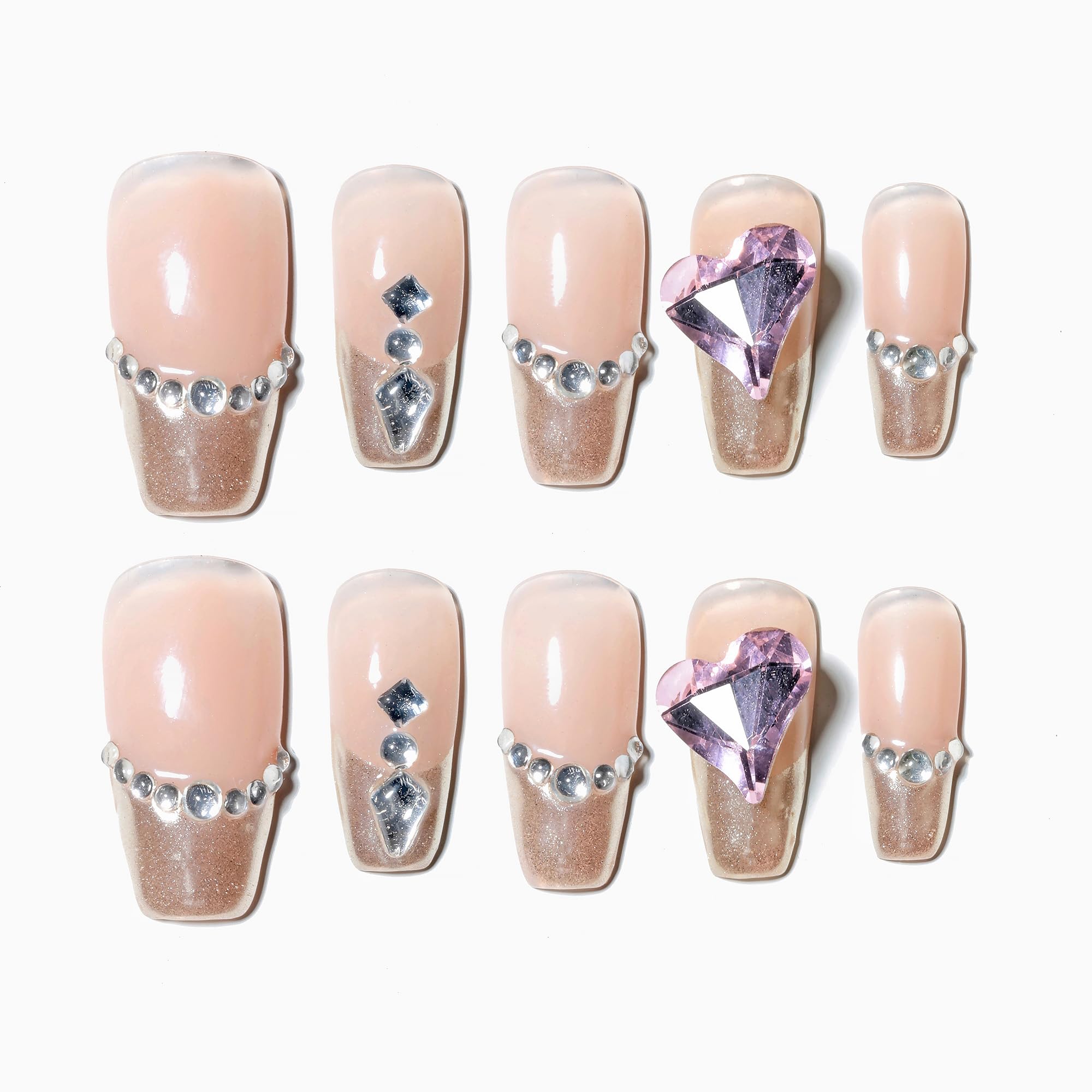 Sun&Beam Nails Handmade Press-on Long Coffin Ballerina Red White Black Silver Glam Halloween Ombre Design Fashion False Nail Tips 10 Pcs Set (#189 M) — view 95