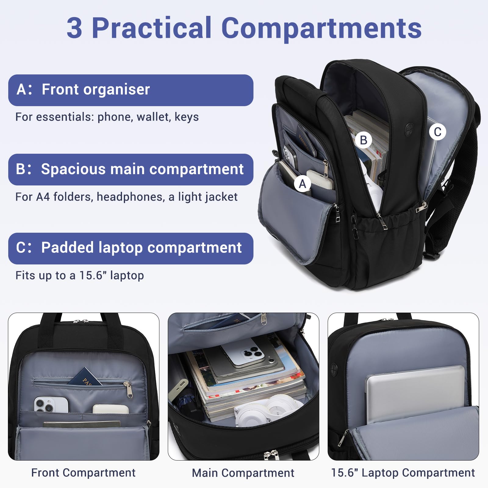 Kono Laptop Backpack Womens with Pouch Pocket for Large Capacity Cup, 15.6 Inch Laptop Bags for Women, Travel Backpack Water Resistant Large Rucksack for Work Business School College Teacher Girls — view 2