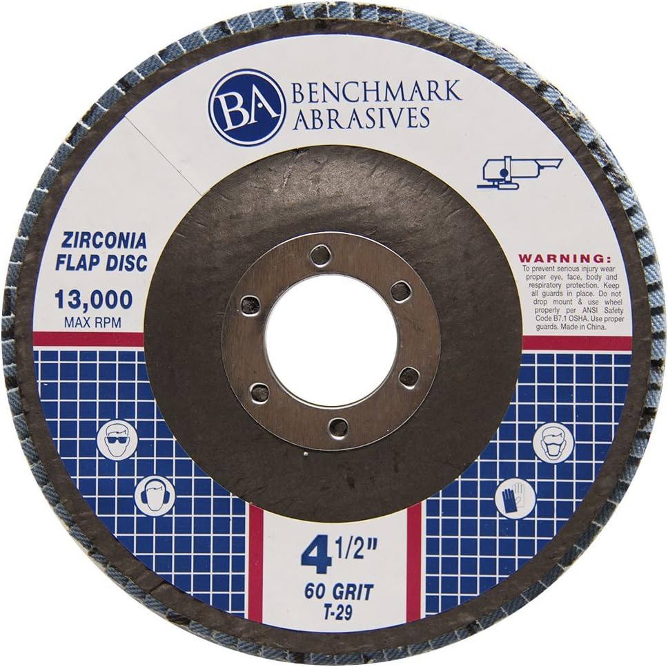 Benchmark Abrasives 4.5" x 7/8" Premium Zirconia T29 Angled Flap Discs 4 1/2 for Angle Grinder, Sanding Discs, Finishing, Rust, Stock Removal- Grinding Wheels 4 1/2 Inch (100 Pack) - 60 Grit