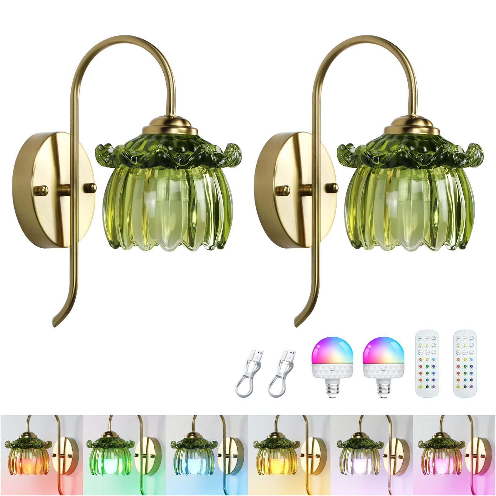 GEEZO Vintage Battery Operated Wall Sconce, with Rechargeable Battery Powered Wall Light with Remote Control for Bedside Bedroom
