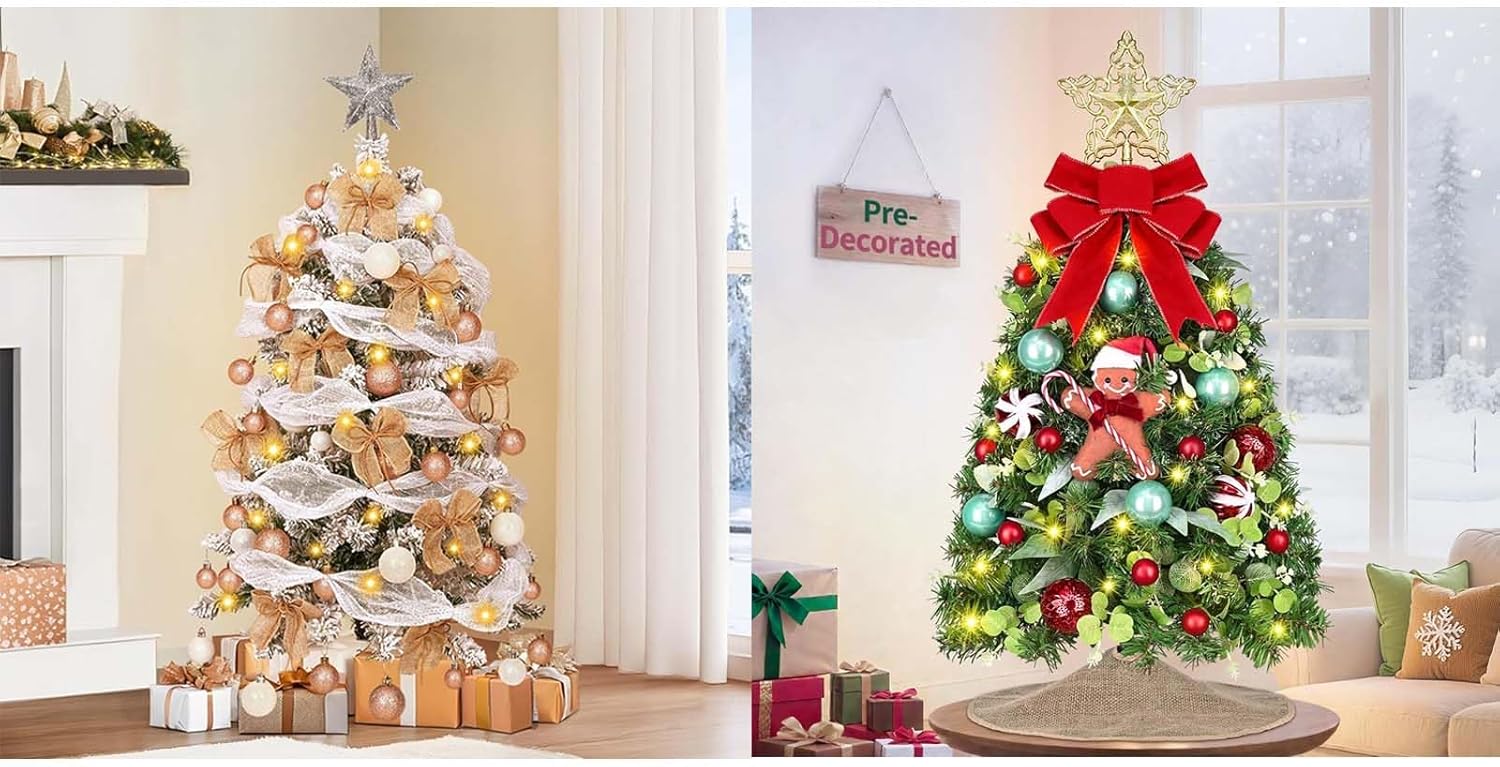 Dolicer 2 Pcs Flocked Small Christmas Tree with DlY Ornaments for Small Space Holiday Party Home Decor