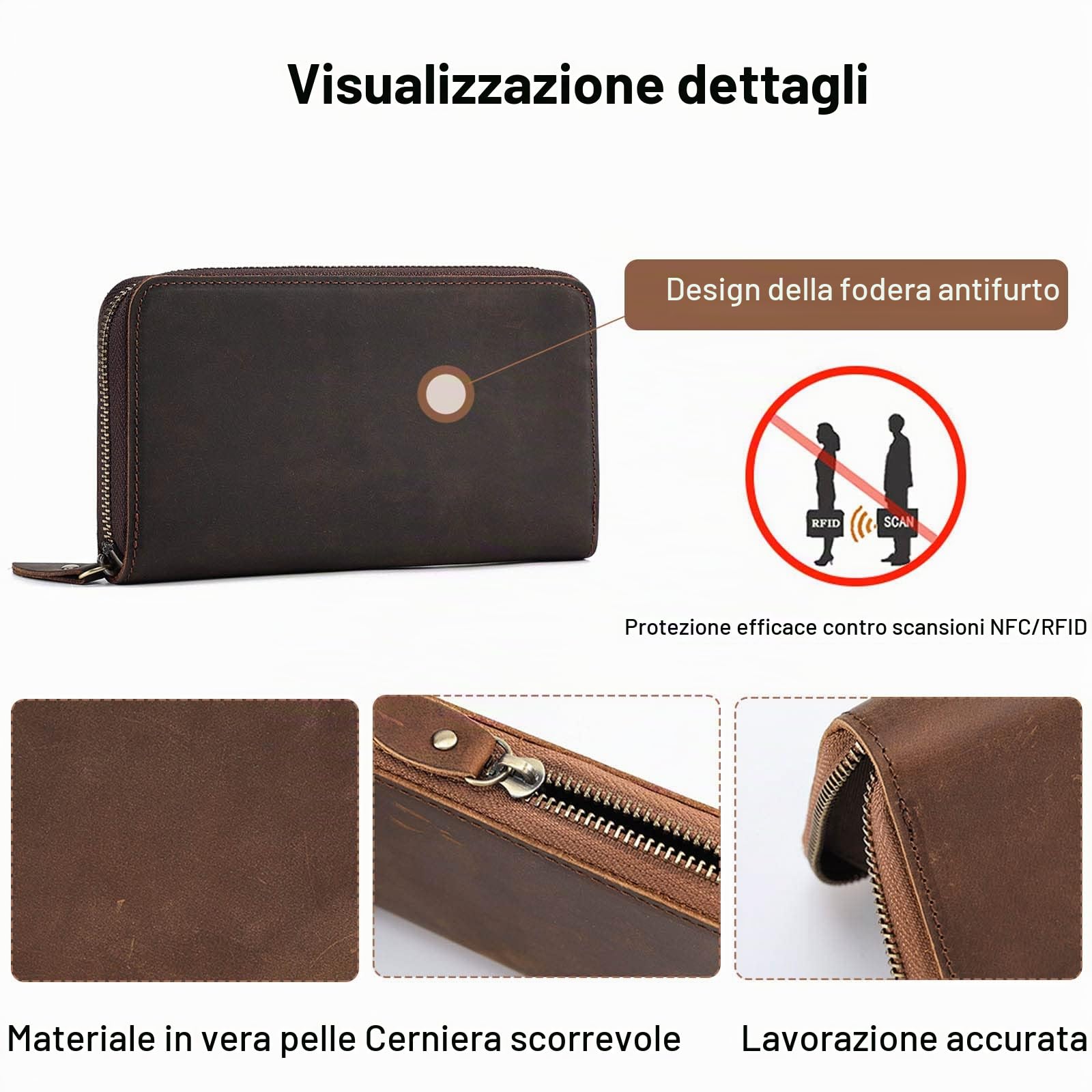 FANDARE Portafoglio Porta Carte di Credito RFID Blocking Portamonete Uomo Retrò pochette Portafogli Pelle Portafoglio con 8 Porta Carte di Credito, 2 Scomparti Banconote Portamonete Porta Tessere