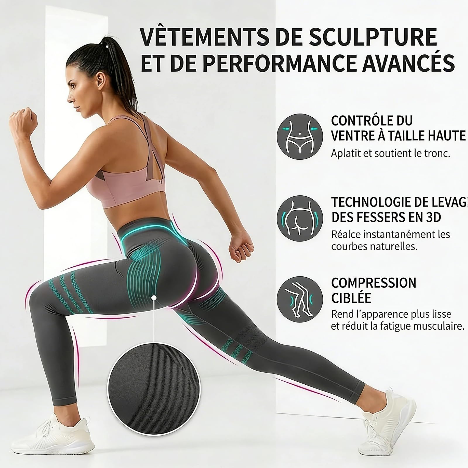 Luveon Women's 3D Anti-Cellulite Leggings Sewing Lipedema Compression Slimming Leggings Sport Women Scrunch High Waist Without Leggings Push Up Stretch Yoga Running Fitness Sculpting Pants - 2