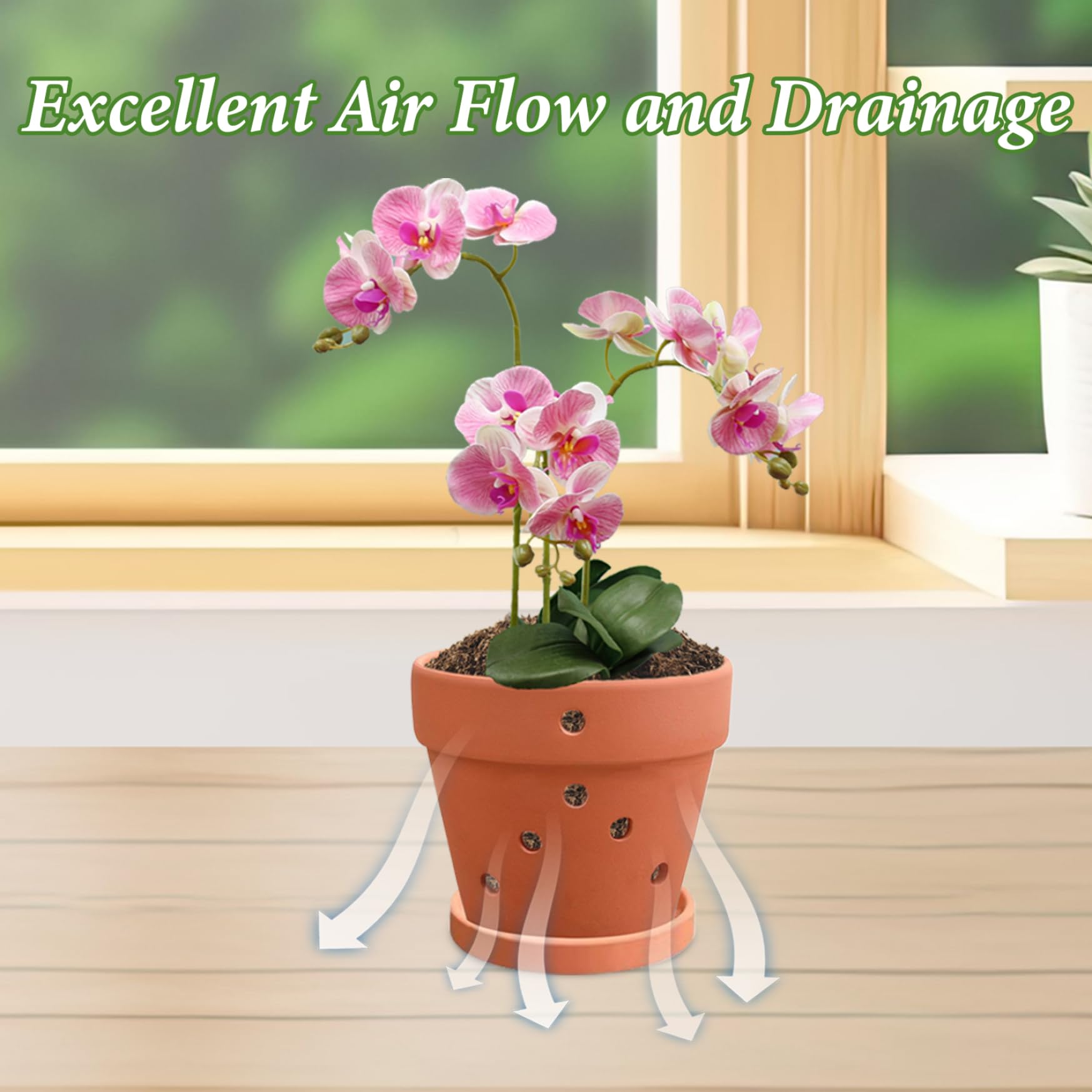 Vasi Per Orchidee In Terracotta 15,2 Cm - Confezione Da 3 Con Fori E Sottovasi, Ideali Per Interni/Esterni, Favoriscono La Crescita