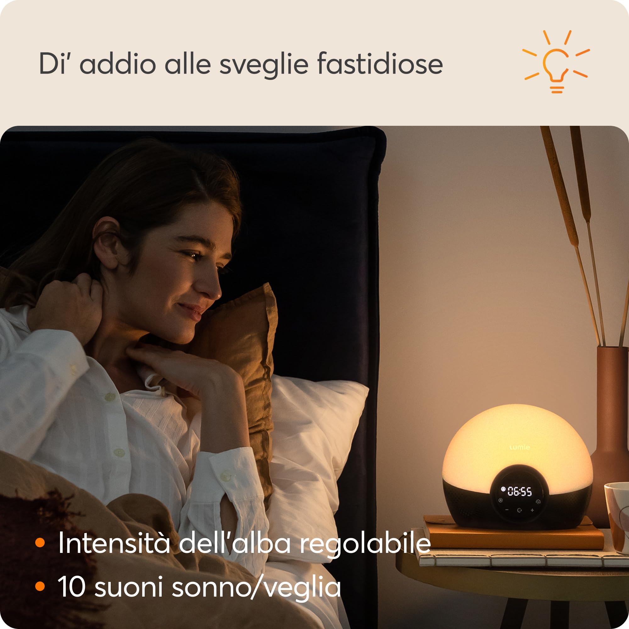 Lumie Bodyclock Glow 150 – Orologio sveglia con luce per risveglio con 9 suoni e funzione di tramonto, 12 W