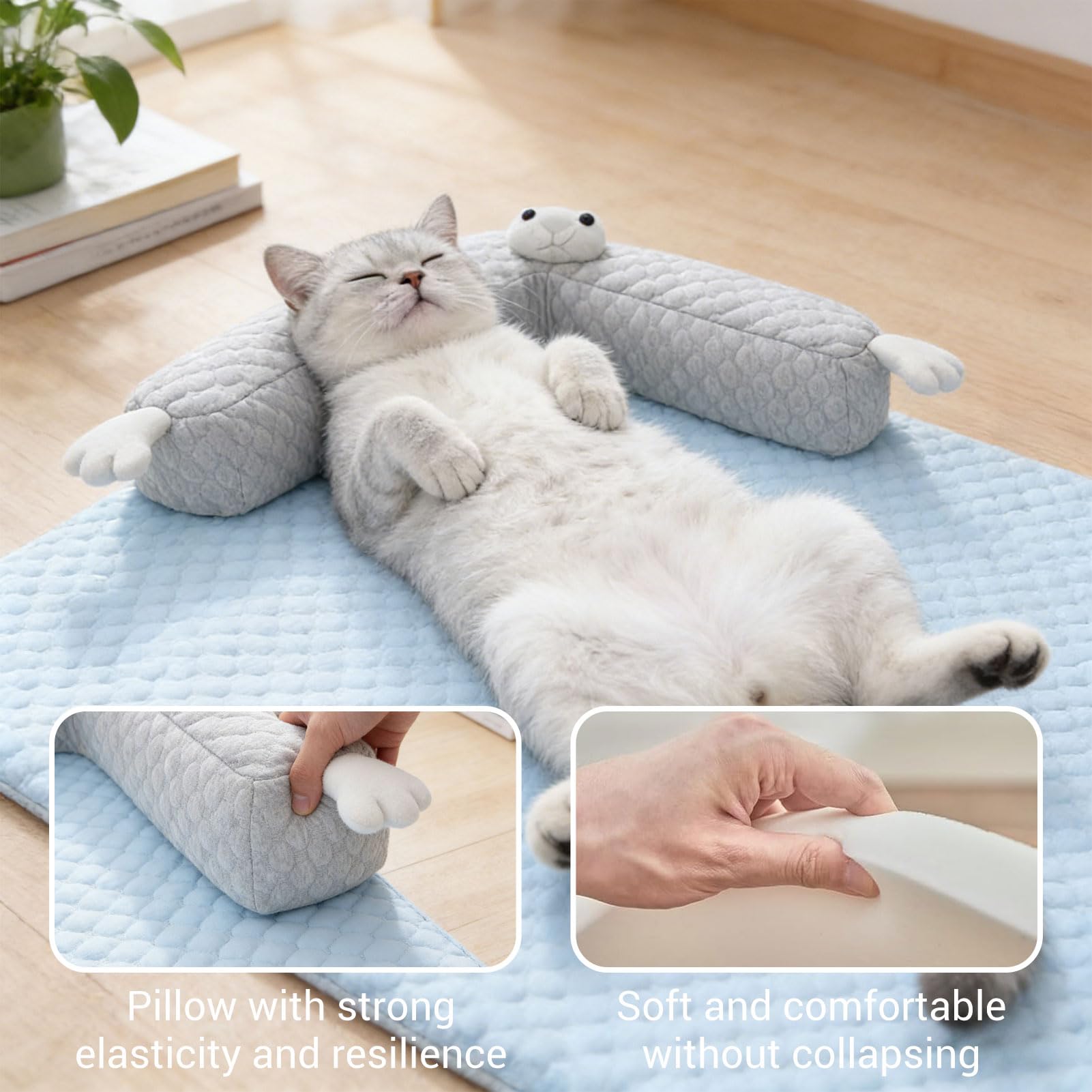 Tapis rafraîchissant pour chiens et chats - Lit lavable avec oreiller en forme de U - Tapis rafraîchissant pour chiens et chats (65 x 50 cm)