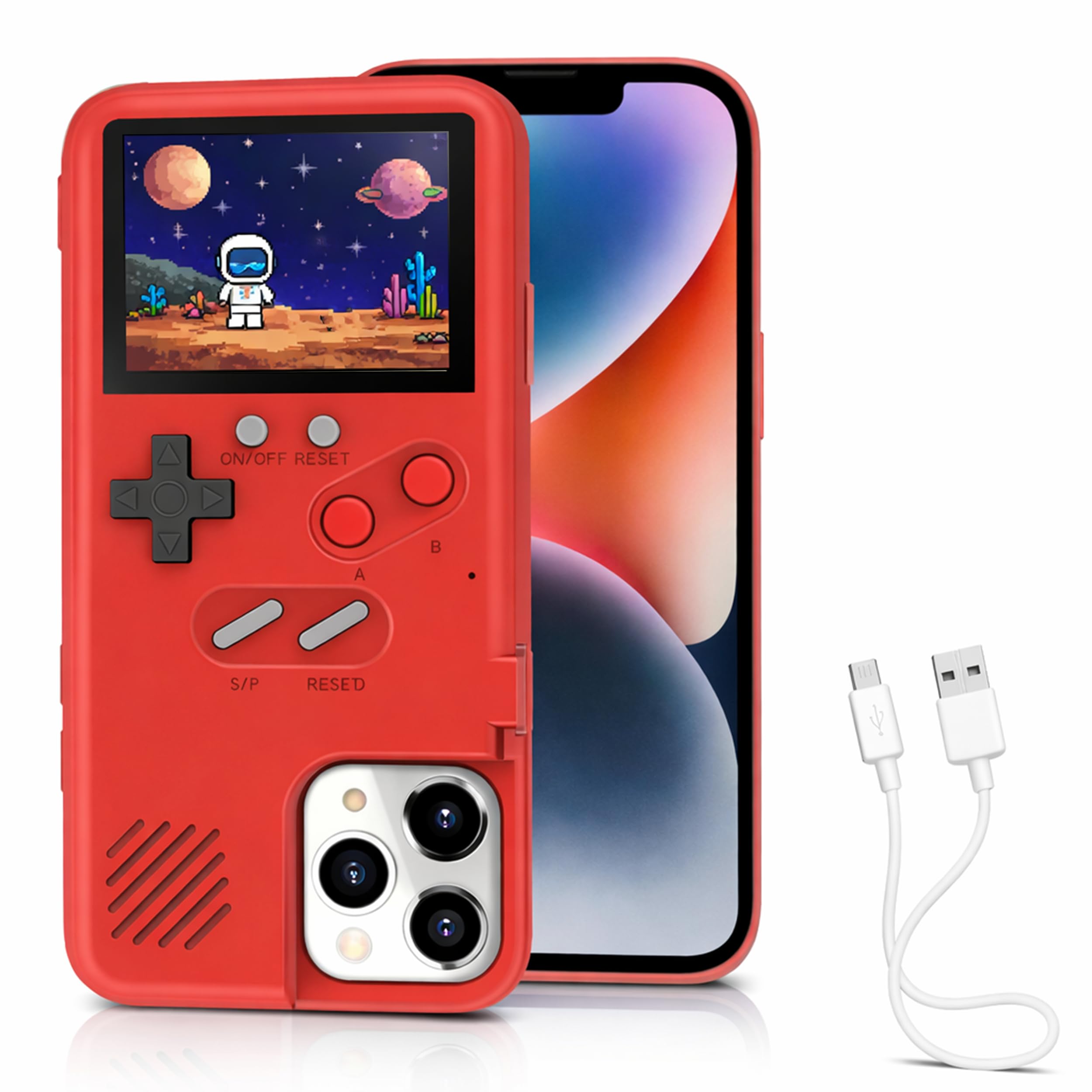 Chu9 Game Phone Case, 168 Built-in Small Video Games, Red, Compatible with iPhone 15 Pro Max
