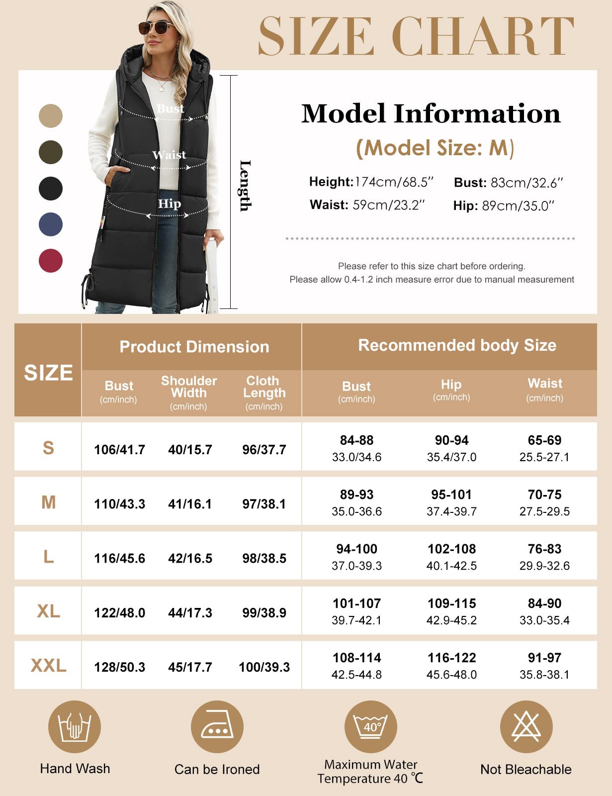 Tuopuda Doudoune sans Manche Femme, Veste Longue sans Manche Manteau sans Manche Automne Hiver Chaud Gilet sans Manche à Capuche Zippée Hooded Coat Matelassé Légère Waistcoat avec Poches