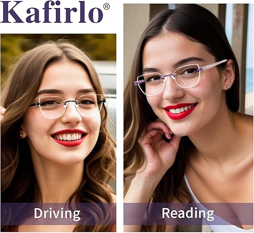 Miniatura 5 de Kafirlo Gafas de lectura multifocales progresivas para mujer, ojo de gato, sin línea, multifoco, transición, luz azul, marco de metal