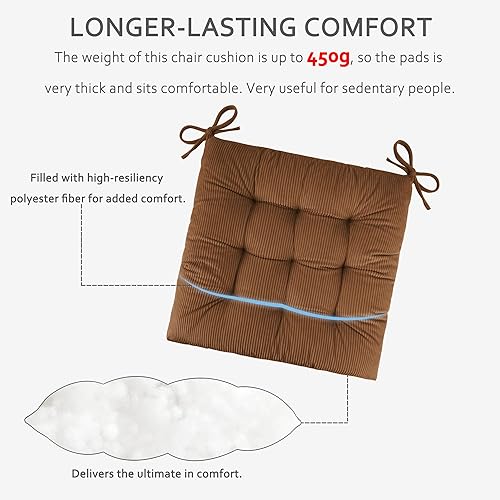 Miniatura 6 de ELFJOY Paquete de 4 cojines para sillas de comedor y cocina, de 18 pulgadas, cojines de asiento de pana gruesa y cálida, cómodos cojines para sillas