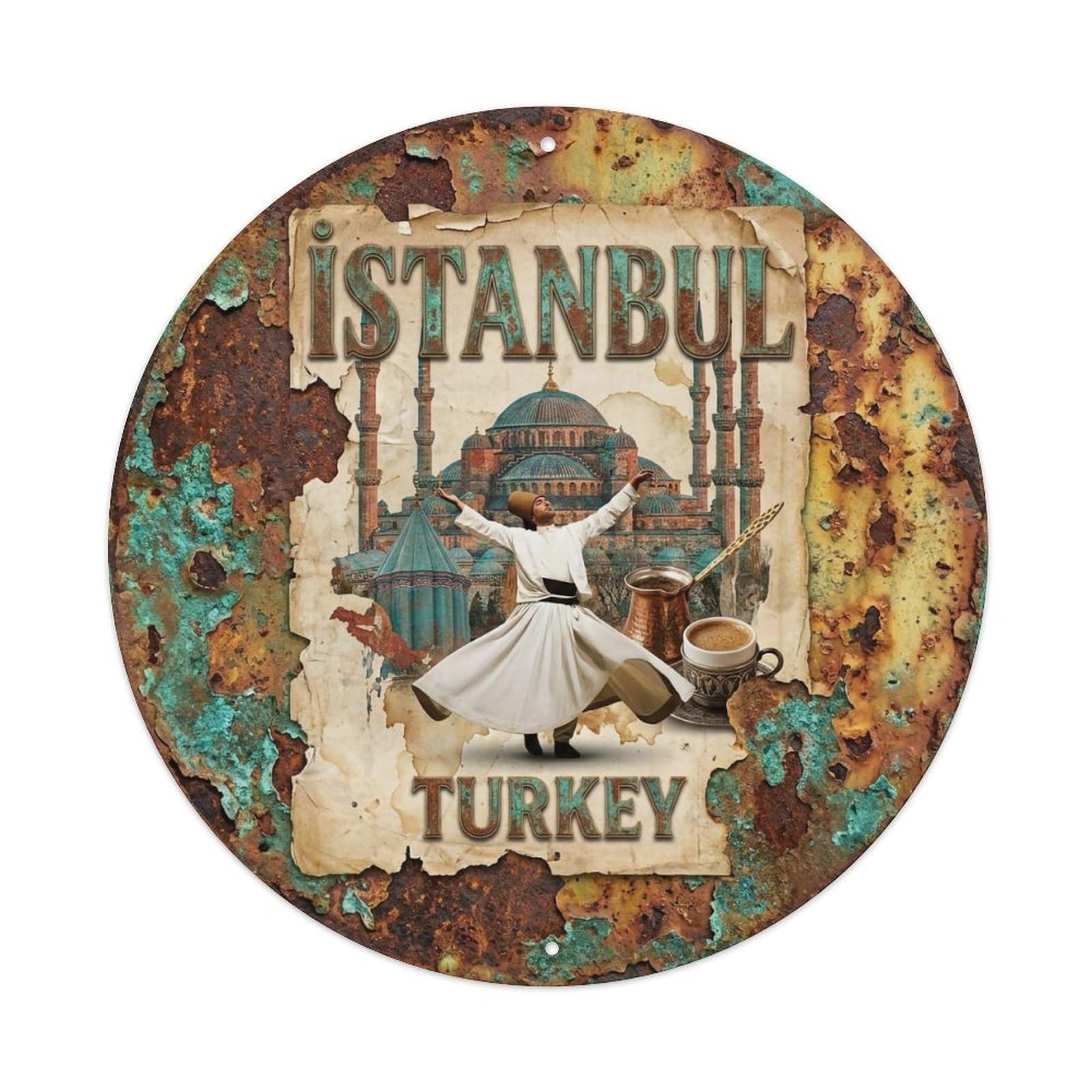 Vintage Travel Istanbul Turkey Celebrated Vintage Metal Tin Sign Plaque Wall Decor for Cafe, Club Bar, Office, Garden Metal Poster 8x8Inch