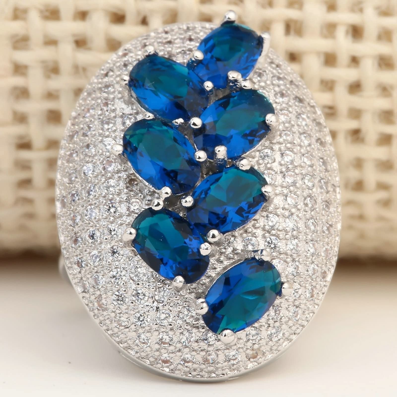 Ringe Blau. Steine, individueller Ring für Damen, plattiert, Mikro-Pavé, Blaue und weiße Zirkonia, Größe mit Box