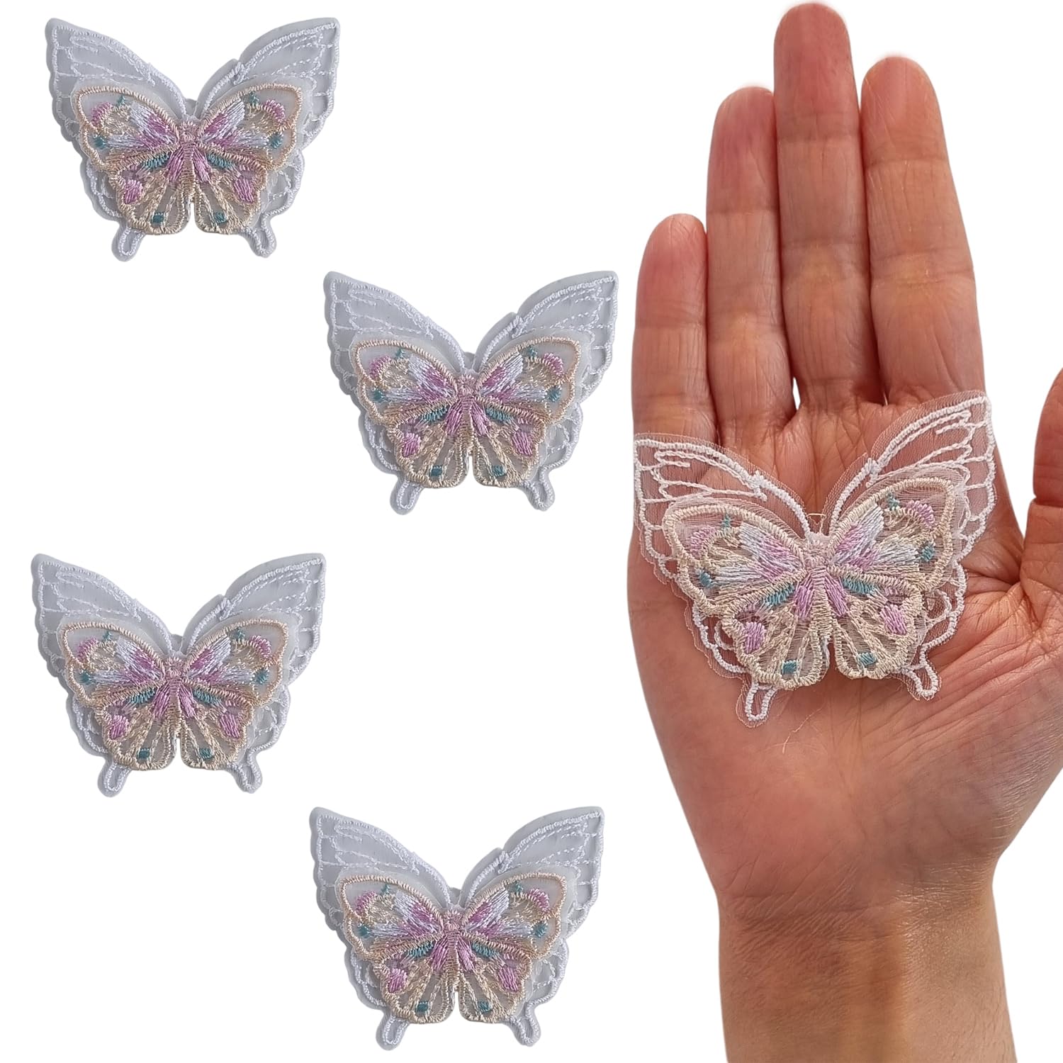 S.A.V.I 3D Butterfly Applique Patch – 4PCs Pastel Multicolor Mesh Lace, Embroidered Fabric for DIY Sewing, Bridal Wear, Lehenga, Saree, Blouse, Gown & Ethnic Craft – 6.5x5cm Sew-On Décor-image-39