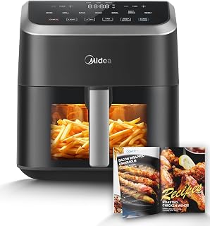 Midea 5.5 Qt Air Fryer with See-Thru Window, Rapid Air Tech, 9 Presets, +1 Min & Favorites - 90% Less Oil, Dishwasher Safe