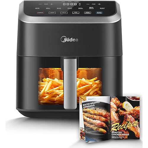 Midea Air Fryer 5.5 Quart with See-Thru Window, Rapid Air Technology, 9 Preset Menus for Quick and Easy Meals,1 Minute Button and Favorite Function, 90% less oil
