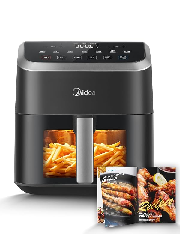 Midea Air Fryer 5.5 Quart with See-Thru Window, Rapid Air Technology, 9 Preset Menus for Quick and Easy Meals,1 Minute Button and Favorite Function, 90% less oil by Midea - Used condition - US$50.16