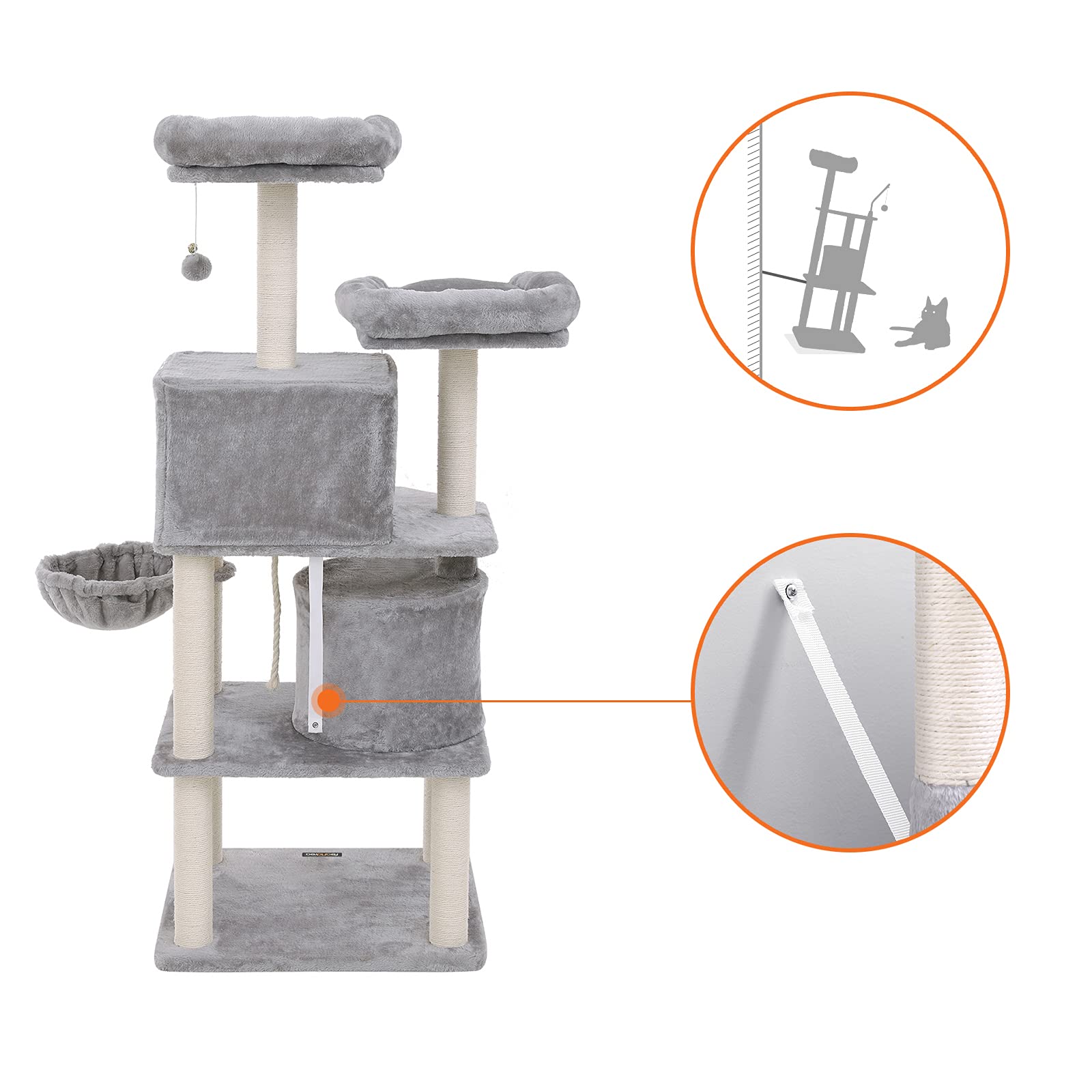 Feandrea Pct90W Drapak dla Kota, Jasnoszary, 152 cm